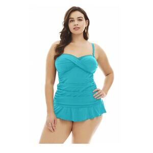 Always For Me Size 14w Isabella Twist Front Bandeau Shirred Tankini Top/Bottom